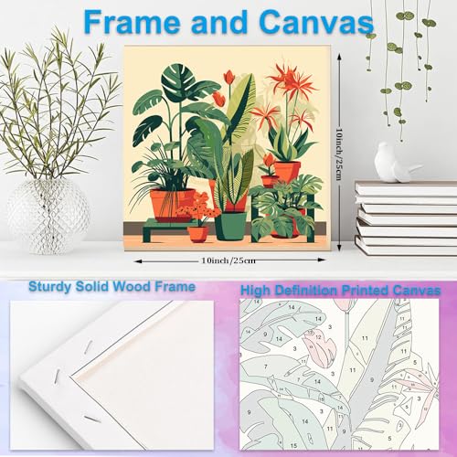 Artunion Framed Paint by Numbers Kit for Adults Beginners & Kids Ages 8-12,Green Plant Paint by Number with Frame,Plant Paint by Numbers Kit on Canvas 10 * 10 Inch Without Easel - color: ZXT-330-F