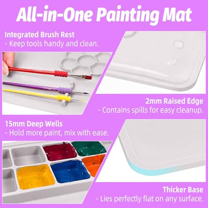 Silicone Painting Mat, 23.6x15.8in Art Craft Mat with Brushes | For watercolor resin clay DIY art use, waterproof table protection painting station with cup palette, 3 brushes, purple - color: Purple