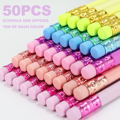 Buqoo 50 PCS Cute Wooden Lead Pencil Pro Art and Sketching Pencil Kit | Comes with 3 Push-Pull Refillable Erasers, Drawing Supplies, Charcoal Pencils, Charcoal Pencils for Drawing - color: Pink