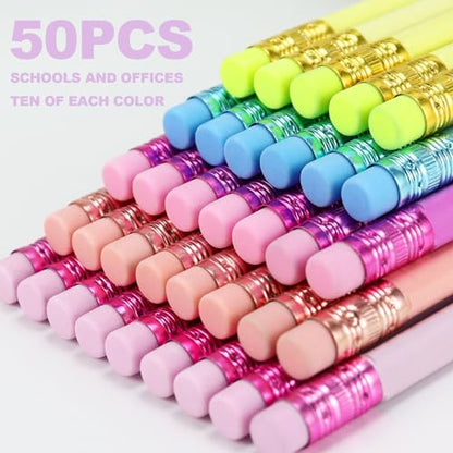 Buqoo 50 PCS Cute Wooden Lead Pencil Pro Art and Sketching Pencil Kit | Comes with 3 Push-Pull Refillable Erasers, Drawing Supplies, Charcoal Pencils, Charcoal Pencils for Drawing - color: Pink