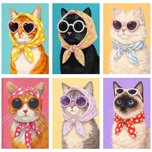 Axquilon 6 Packs Cat Paint by Numbers for Adults Beginners 8x12 Inch - color: PN260519-6P