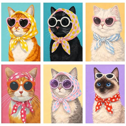 Axquilon 6 Packs Cat Paint by Numbers for Adults Beginners 8x12 Inch - color: PN260519-6P
