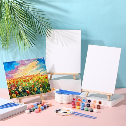 Qilery 24 Set 8 x 10 Inch Canvas Boards and Easel for Painting, Acrylic Paint Strips, Brushes, Palettes, Art Painting Kits for Artists Beginners Oil Acrylic Craft Party Favors - size: 8" X 10"