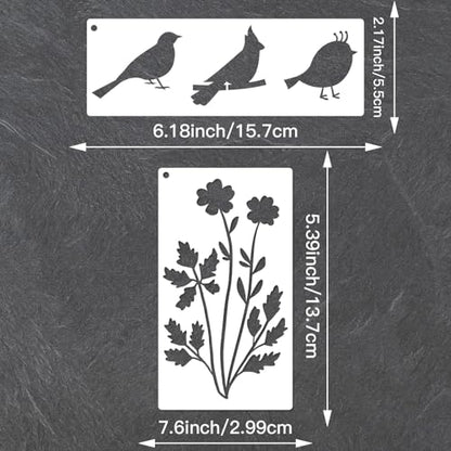 18Pcs Flower Stencils for Painting - Reusable Wildflower Stencils with Birds, Butterflies & Wildflowers - DIY Craft Templates for Walls, Wood, Canvas - style: Flowers