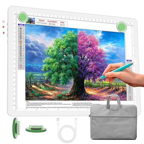Phylosal Rechargeable A4 Light Pad with Carry Bag, Ultra-Thin Magnetic Tracing Light Box for Drawing, Diamond Art Painting Light Board with Side Button, Super Bright Light Table for Sketching (White) - color: White, size: A4 with Handbag