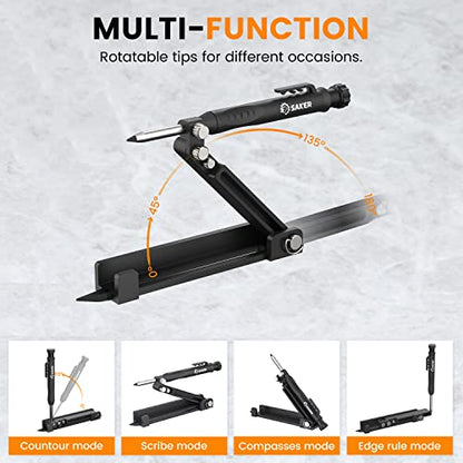 Saker Multi-function Scribing Tool- Construction Pencil- Aluminum Alloy Scribe Tool with Deep Hole Pencil,DIY Woodworking Scribe Gauge Scriber Line Maker Measuring Tool,Gifts For Men(5.5Inch BLACK)