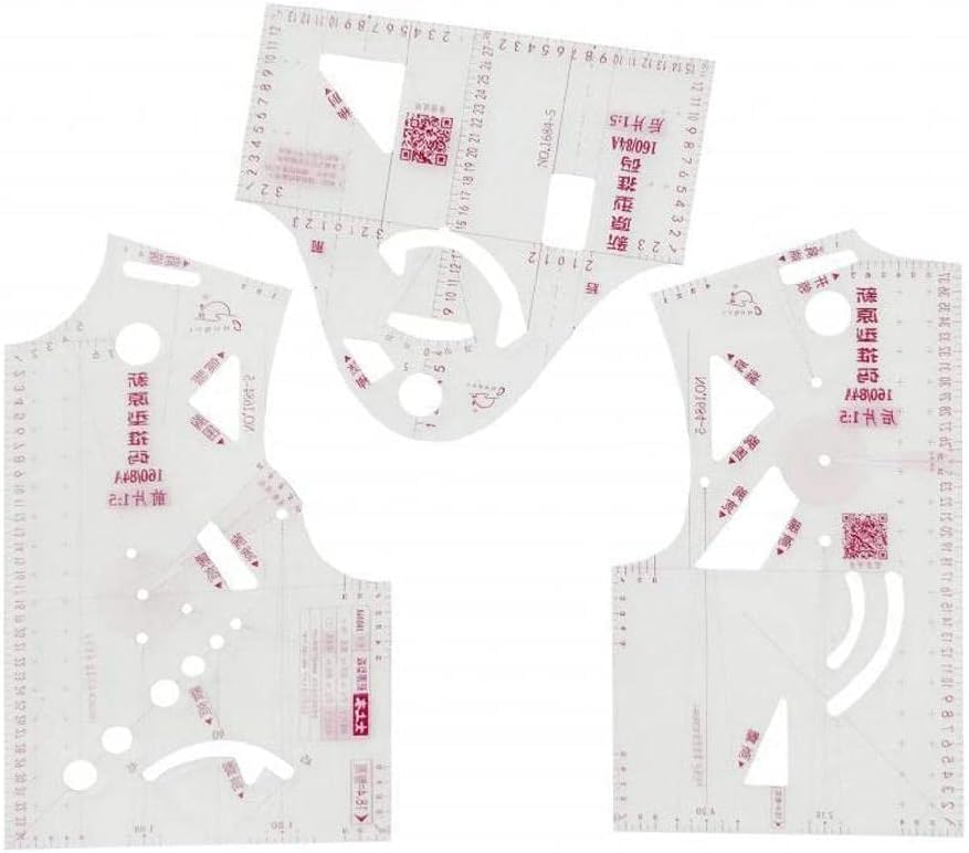 3 Piece Clear Set Doll Clothes Ruler Tailor Garment Cloth Sewing Tool Design French Curve Drafting Template 1:5 Fashion Tools Measure for Dressmaking Pattern Design Tape Measures and Rulers