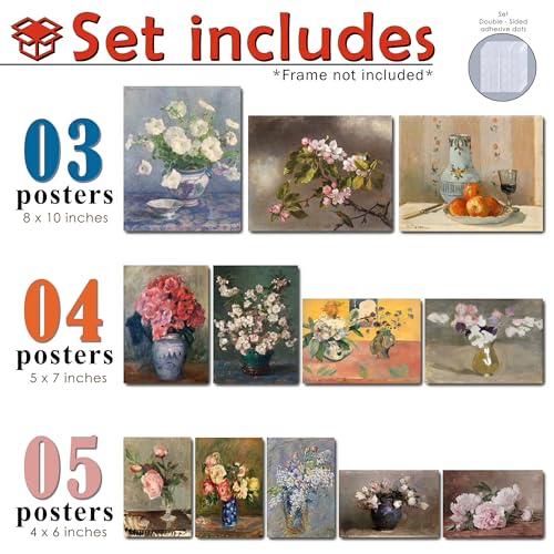 MAZUKO 12 Pcs Unframed Vintage Floral Still Life Art - French Country Decor - color: Flower 3