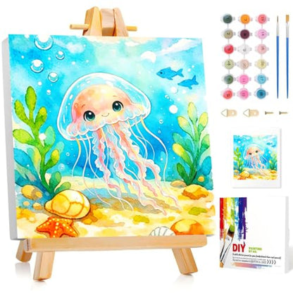 Aestalrcus Paint by Numbers Kit for Kids with Frame, Jellyfish, 8x8 Inch - color: style-17