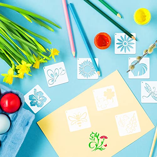 65Pcs Small Stencils for Painting on Wood Burning Reusable, 3 Inch Reusable Stencil for Craft Ornament Paint Template Stencils for Wall Card Rock Wood Signs Coasters Canvas Home Decor (Flower) - style: Flower