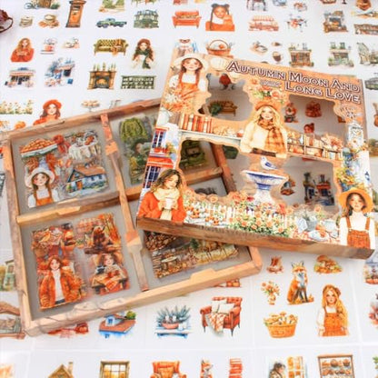 448Pcs Autumn Scenery Scrapbook Stickers for Scrapbooking Supplies, Transparent PET Aesthetic Stickers for Journaling, Junk Journal, Planner, DIY Craft Art, Scrap Booking Supples Kit - color: Autumn Moon Lasts Forever