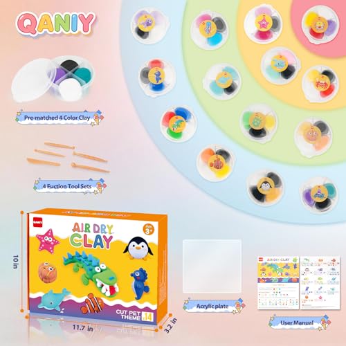 Air Dry Clay Kit for Kids, 14 Marine Animal Molding Set | Ultra Light & Soft, Safe Non-Toxic, DIY Art Crafts, Gifts for Ages 4-8+ Boys Girls