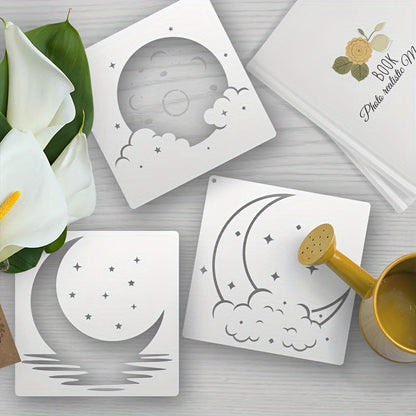 Moon and Stars Stencil Templates, 9-Piece Set, 6.3 x 6.3 Inch, for DIY Art, Painting, Scrapbooking - color: 9 Moon