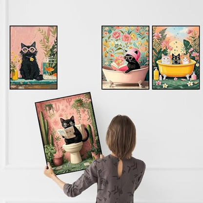 mrpwnle 4 Pack Cat Diamond Art Kits for Adults, Black Cat Diamond Painting - color: 4 Pack Black Cat, size: 11.8x15.7in(30x40cm)