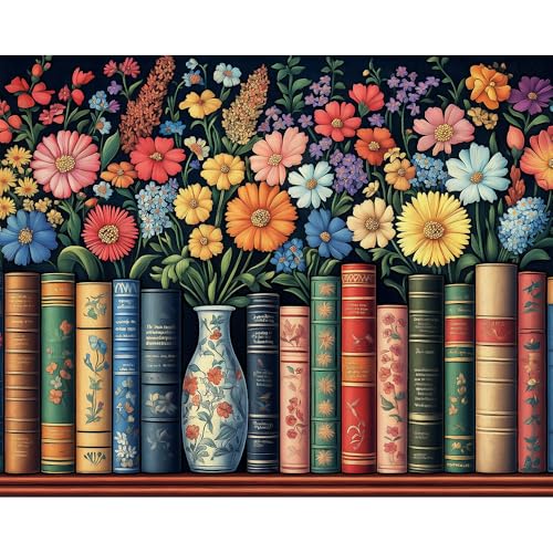 Natuyalo DIY Painting by Numbers for Adults, Books and Flowers Paint by Numbers, 16x20 Inch Adults Paint by Number Kits on Canvas, Frameless Color by Number Acrylic Art Craft Kits - color: Color-05