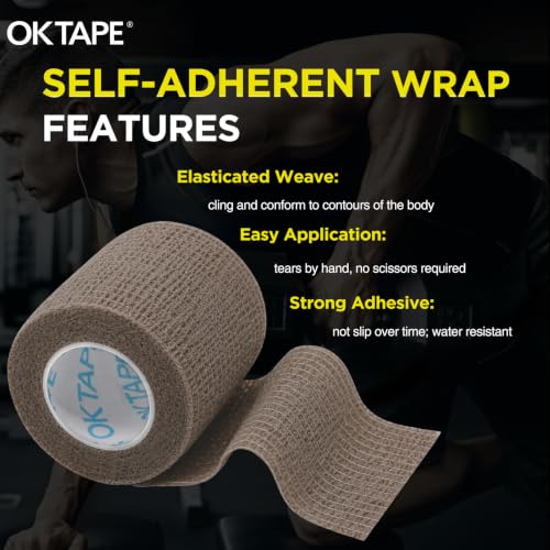 OK TAPE 12 Rolls Self Adhesive Bandage Wrap, Cohesive Elastic Athletic Tape - color: Coffee, size: 2 Inch