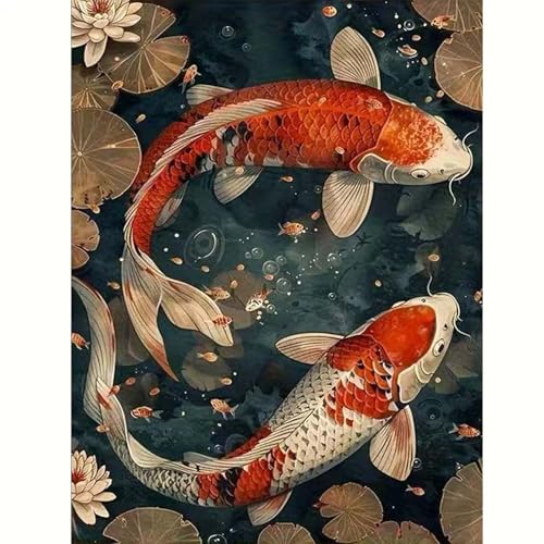 GEMOUJ 5D Diamond Painting Kits for Adults,Koi Fish Diamond Art Kits for Adults Beginners,DIY Full Drill Round Diamond Dots Arts and Crafts for Adults,Home Wall Art Decor 12 X 16Inch - color: GM8832