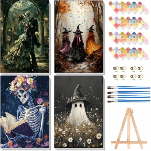 askkqtx 4 Pack Halloween Paint by Numbers Kit for Adults with Frame 8x12 in - color: BKH2580-BKH2581-BKH2582-BKH2583