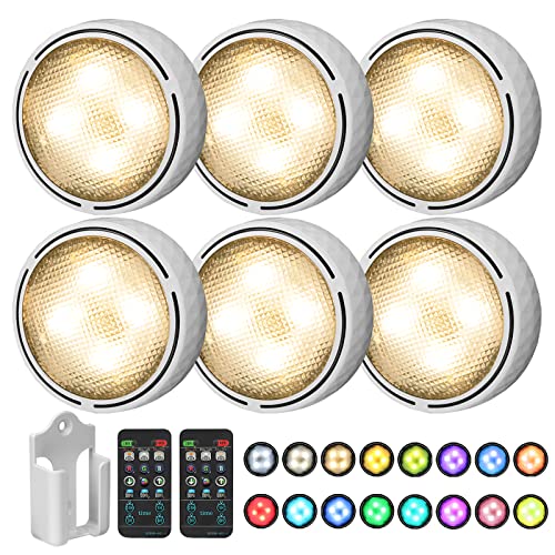 Onumii LED Puck Lights Battery Operated LED Under Cabinet Lighting Wireless Stick on Tap Lights with Remote Controll Color Changing Timer Function for Cabinets, Shelves, Closets - 6Pack White - color: White, size: 6 Pack