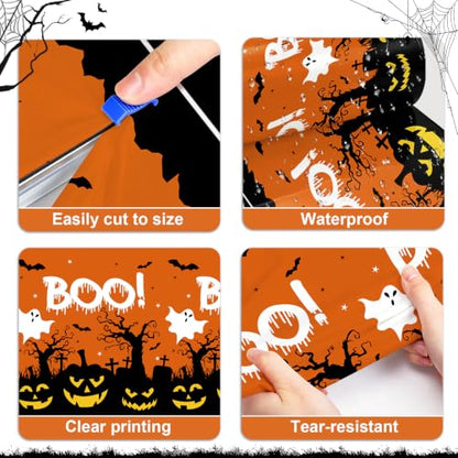 54IN X 160FT Halloween Plastic Table Cover Roll with Cutter Box, Cut to Size Plastic Table Cloths for Parties, Birthday, (BOOI Spider Web) - color: Booi Spider Web, size: 1920" x 54" (Rectangular)