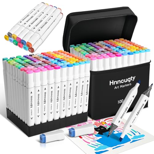 Hnncugty Alcohol Markers - Case & Holders 100 Colors Dual Tips Art Markers | Brush Pens Chisel & Fine Artist Sketch Pens Art Supplies for Adult Coloring Books, Drawing, Painting, Sketching Illustration - color: 100 Colors