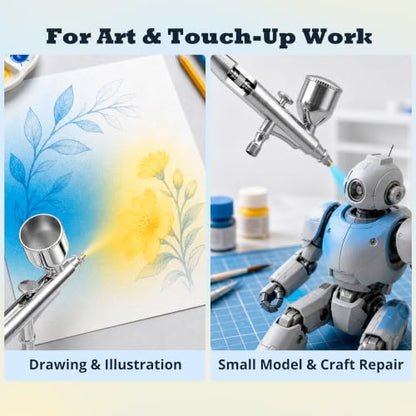 Gocheer Airbrush Gun Kit, 0.2mm & 0.5mm Nozzle Set, 3 Paint Cups/Bottles (9ml, 20ml & 40ml), Moisture Filter & Adapters, Dual Action Gravity Feed Spray Gun for Miniatures, Models, Nail Art & Makeup
