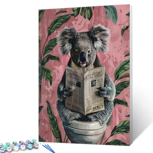 Cute Koala In Toilet Paint by Numbers for Adults Farm Animals Plant Painting Kits for Adults Canvas Acrylic Paint Drawing Paintwork with Paintbrushes Arts Craft Home Wall Decor16x20in Frameless - color: Paint By Number-closestool 10, size: 16''x20''(Frame