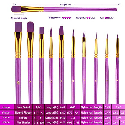 Paint Brushes Set, 20 Pcs Paint Brushes for Acrylic Painting, Oil Watercolor Acrylic Paint Brush, Artist Paintbrushes for Body Face Rock Canvas, Adult Drawing Arts Crafts Supplies, Purple | Artist Paintbrush (Nylon Hair Wood Handles) for Adult Drawing, Gr
