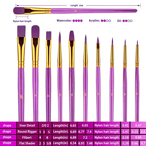Artstorys 30Pcs Paint Brush Set for Acrylic, Oil & Watercolor, Purple - color: Nickel,purple