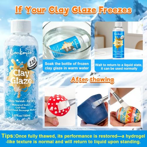 5.1FL OZ Air Dry Clay Glaze, High Gloss Varnish, Protective Sealant to Prevent Cracking & Scratching While Providing a Gloss Glaze Effect - for Ceramics, Wood, Acrylic Painting and Crafts (Gloss)