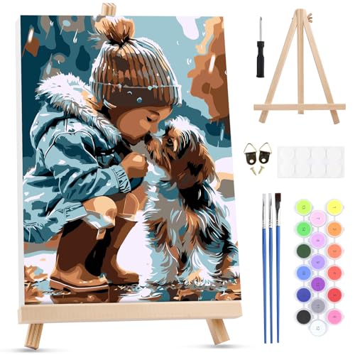 MXJSUA Animal Dog Framed Paint by Numbers for Adults Beginners, Easy Adults' Paint-by-Number Kits on Canvas with Easel, Acrylic Number Painting Crafts Gifts for Home Decor, 8x12 inch - color: Animal Dog