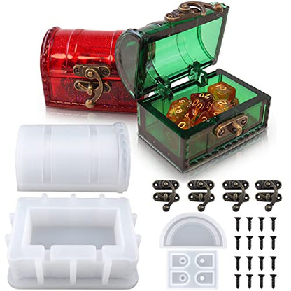 Actvty Silicone Box Mold for Resin Casting, Treasure Chest Silicone Mold with Hasp Lock, Dice Storage Container for DIY Jewelry Dice Box Home Decor Resin Art Gifts
