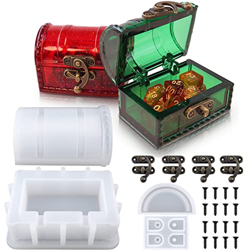 Actvty Silicone Box Mold for Resin Casting, Treasure Chest Silicone Mold with Hasp Lock, Dice Storage Container for DIY Jewelry Dice Box Home Decor Resin Art Gifts