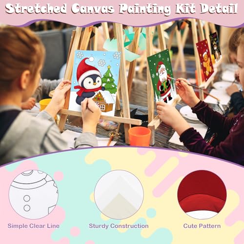 Anseal 12 Packs Christmas Pre Drawn Canvas to Paint, 5" X 7" Pre Printed Canvas for Kids, Pre Stretched Canvas Outline Painting Boards for Beginners, Students, Party Favor - color: Christmas