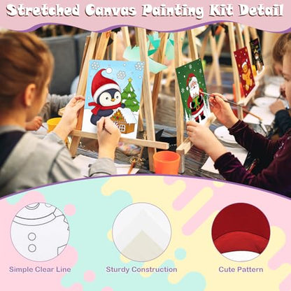 Anseal 12 Packs Christmas Pre Drawn Canvas to Paint, 5" X 7" Pre Printed Canvas for Kids, Pre Stretched Canvas Outline Painting Boards for Beginners, Students, Party Favor - color: Christmas