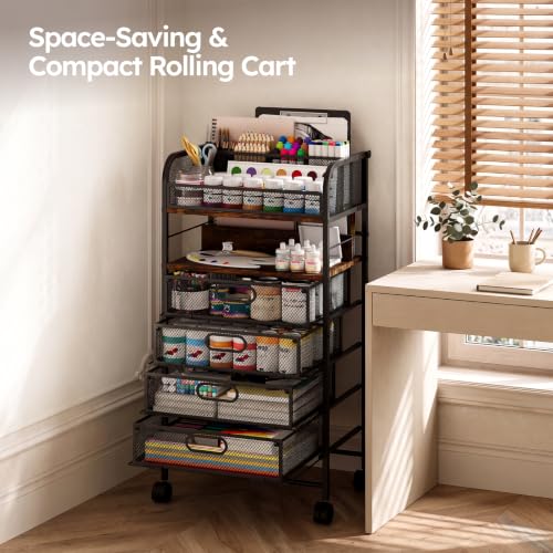 Homsorout Rolling Art Cart with 4 Drawers, Rustic - color: Rustic