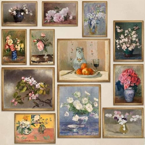 MAZUKO 12 Pcs Unframed Vintage Floral Still Life Art - French Country Decor - color: Flower 3