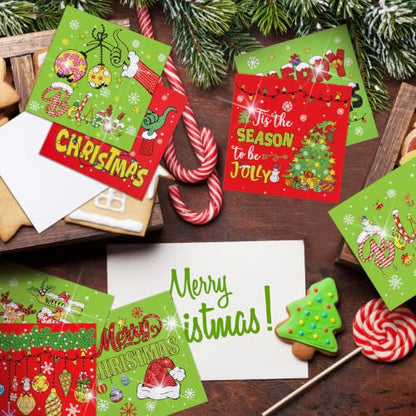 Saillong 12 Pack Christmas Diamond Painting Greeting Card Kits DIY Lime Green Christmas Diamond Art Cards with Envelopes Xmas 5D Rhinestones Painting for Adults DIY Craft Family Friend Xmas Gifts - color: Lime Green Christmas