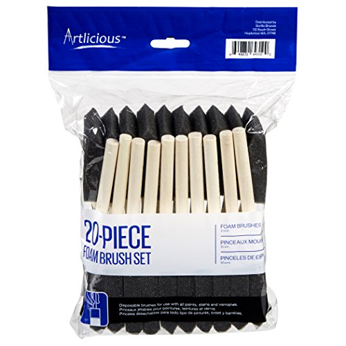 Artlicious Foam Brush Set - Pack of 20 Disposable, 2-inch Sponge Paint Brushes for Acrylic Painting, Staining, Varnishes & DIY Craft Projects - Art Supplies - size: 2 Inch - 20 Pack