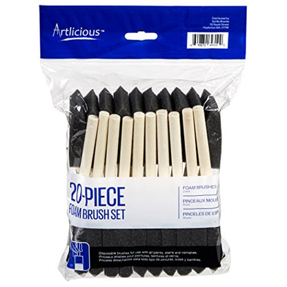 Artlicious Foam Brush Set - Pack of 20 Disposable, 2-inch Sponge Paint Brushes for Acrylic Painting, Staining, Varnishes & DIY Craft Projects - Art Supplies - size: 2 Inch - 20 Pack