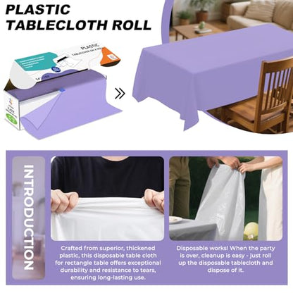 54IN X 160FT Plastic Table Cover Roll with Cutter Box, Cut to Size Plastic Table Cloths for Parties, Birthday, (Light Purple, 54"x1920") - color: Light Purple, size: 1920" x 54" (Rectangular)
