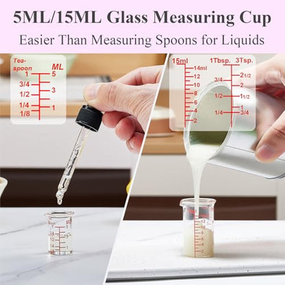 Ackers 4-Piece Glass Measuring Cup Set, Borosilicate Beaker Style Nesting Liquid Measuring Cups - size: 5ML/15ML/30ML/60ML Measuring Cup Set