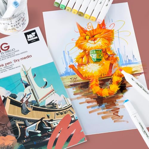 TRANSON A4 Sketchbook Marker Pad, 110lb/160gsm Heavyweight Art Paper, No Bleed Through, 32 Sheets/64 Pages 8.3"x11.7" for Drawing & Sketching - size: A4 160gsm