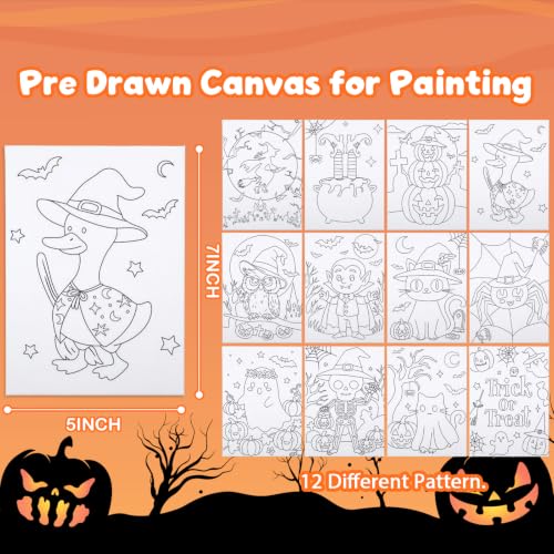 Louise Maelys 12 Pack Halloween Pre Drawn Canvas to Paint for Kids - color: Halloween