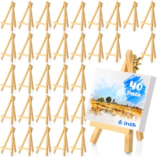 Thenshop 40 Pack Mini Wooden Easels for Display - 6 Inch Small Tabletop Easel Stand Bulk for Canvas, Photos, Place Cards, Wedding Table Numbers, Art Crafts & Party Decor - Natural Wood(Screw Type) - style: Screw Type