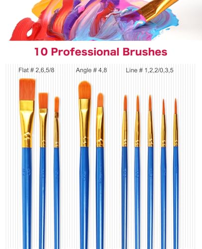 Acrylic Paint Set - 50 Colors 2 oz/59 ml Acrylic Paints for Professional Artists with 10 Brushes , Art Supplies for Painting Canvas Rock Wood Ceramic Glass Art Craft Painting, Rich Pigments Lasting Quality for Beginners, Students & Professional Artist - s
