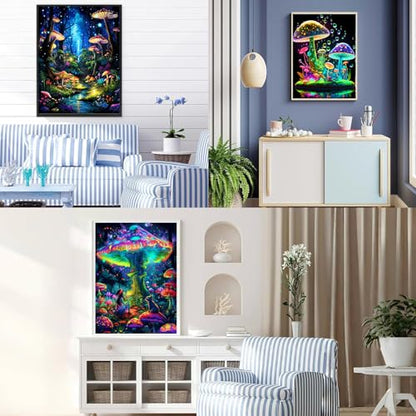 AIBOERL 3 Pack Diamond Art Kits for Adults,Mushrooms Diamond Painting | Round Drill Mushrooms Diamond Painting for Beginners DIY Rhinestone 5D Diamond dots(Gemstone Craft)Wall Art Gift 12x16IN - color: DP03249