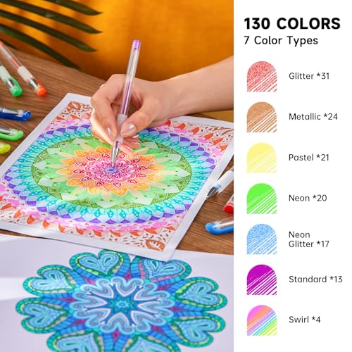 Shuttle Art 260 Pack Gel Pens Set, 130 Colors with 130 Refills for Adults Coloring Books Drawing Crafts Scrapbooking Journaling