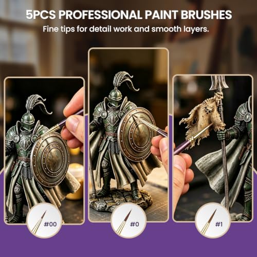 Kolinsky Sable Miniature Paint Brushes with Drybrushes, 7PCS Professional Detail Paintbrushes Set for Miniatures, Watercolor, Acrylic & Model Painting