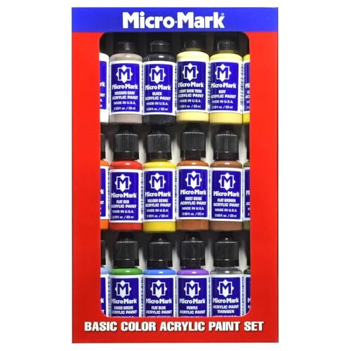Micro-Mark Basic Color Model Water-based Acrylic Paint Set - Artist-Grade Pigment Colors for Miniatures, Models, Wargaming & Crafts, Fast-Drying | Made in the USA | 18 Bottles x 20 ml (0.68 fl.oz.)